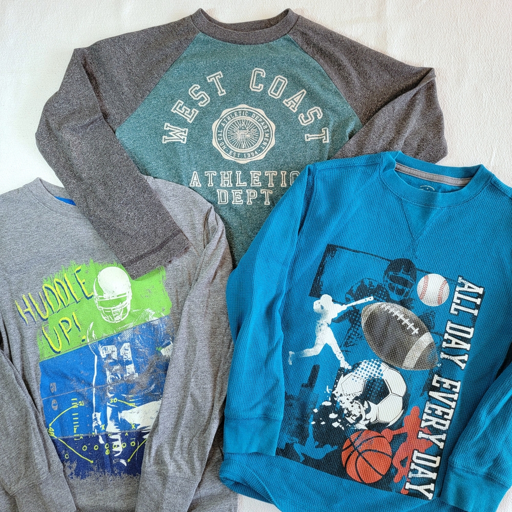 Lot Of 3 Kid's Long Sleeve T-Shirts Size 6-7 Sports Football Basketball Soccer
